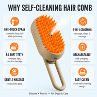 Brosse de toilettage pour animaux de compagnie en silicone auto-nettoyante, peigne pour poils de chien et de chat, vaporisateur de vapeur, massage, rechargeable, moderne, pour intérieur