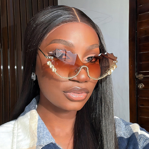 90204 diamanti grandi fiamma occhiali da sole donna di lusso strass moda senza montatura occhiali Wave lucente UV400 occhiali da sole uomo - Product Image 2