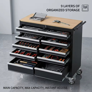 Heavy Duty 9-Drawer Mobile <b>Tool</b> <b>Cabinet</b> with Wheels and Workbench for Garage Workshop OEM - Product Image 4