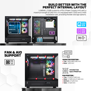 Fantech เคส CG86เกม GPU <span class=keywords><strong>ATX</strong></span> 395มม., เคสคอมพิวเตอร์แบบทาวเวอร์270องศาพาโนรามาเข้าถึงได้อย่างรวดเร็วเคสพีซีกระจกนิรภัย - Product Image 4