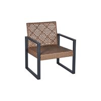 Ensemble de meubles de patio en osier moderne 4 pièces pour extérieur, balcon, véranda, jardin, pelouse, avec plateau de table noir et brun clair