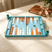 Ensemble de jeu de backgammon de luxe fait main en cuir gaufré crocodile multicolore de haute qualité, idéal comme cadeau