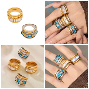 Anillo de banda estrecha de acero inoxidable chapado en oro de 18 quilates de moda, resistente al agua, con circonita creada en laboratorio, para compromiso, boda, fiesta, regalo para mujer - Product Image 3