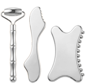 Set de Rodillo Facial y Gua Sha de Acero Inoxidable, Herramientas de Masaje Facial para Esculpir el Área de los Ojos, Reducir la Hinchazón de la Línea Mandibular, Antienvejecimiento, Logotipo Personalizado - Product Image 1