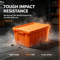 Conteneur à couvercle attaché, vente en gros, grande caisse, stockage en plastique, caisse empilable avec couvercle attaché, fourre-tout