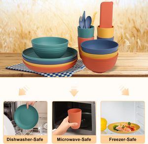 Services de table écologiques réutilisables en paille de blé, assiettes, tasses et bols incassables pour enfants, avec couleur personnalisable - Product Image 3