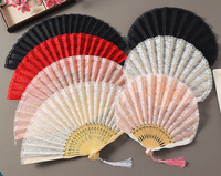 Éventail pliant en dentelle vintage à motif floral avec pompon pour décoration de mariage oriental, fête, cosplay, séance photo