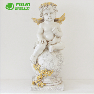 Figura de Querubín Alado de Resina de Tamaño Real para Exteriores, con Corona de Flores, Sentado sobre una Bola de Piedra, para Decoración de Jardín y Césped - Product Image 2