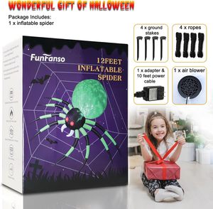 Grande araignée verte gonflable de 12 pieds pour Halloween, décoration extérieure, araignée géante gonflable avec lumières de flamme et yeux rouges lumineux - Product Image 6