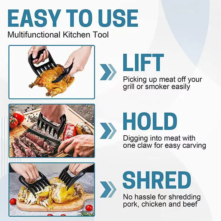 Trituradora de carne al aire libre, garras de oso para barbacoa, juegos de herramientas para limpiar carne congelada, caja de embalaje con mango de plástico