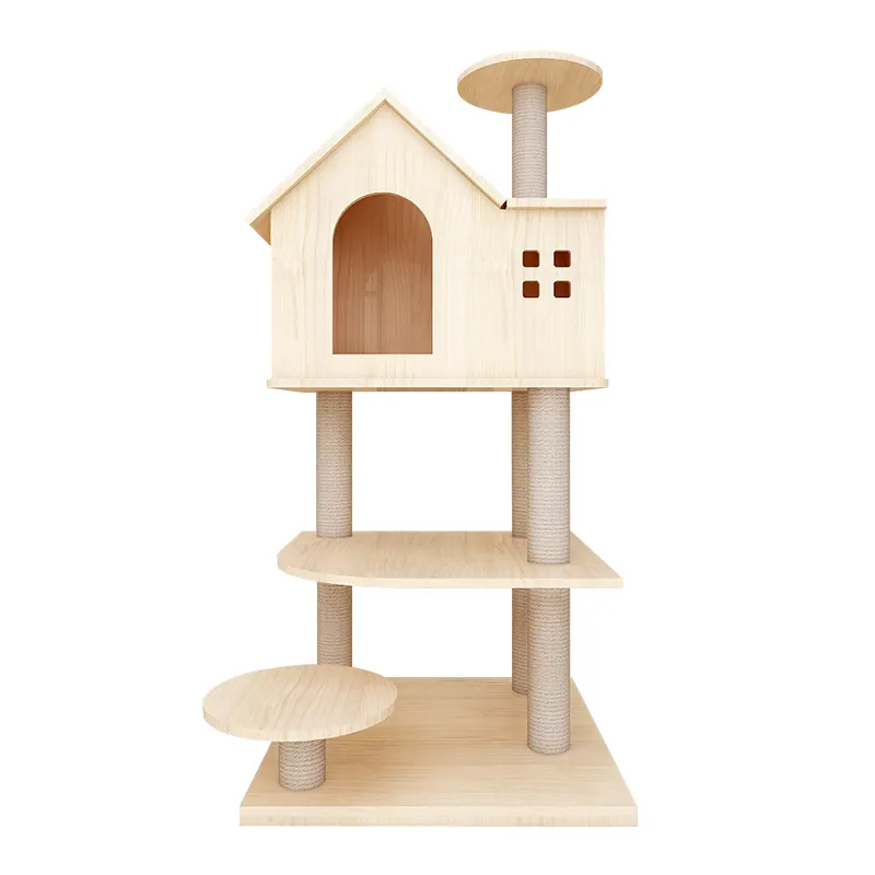 Multi Level Wooden Cat Condo House Soft Covered Accessories Large Cat Tree Pet Products 2021 Pet Accessories gatos Modern Large
