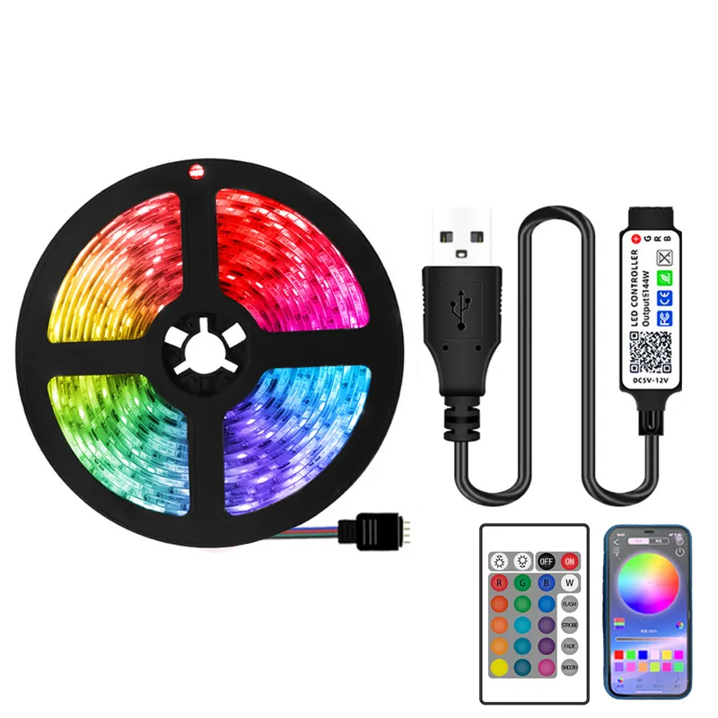 スマートLEDストリップルースパラハビタシオンUSB電源LED壁画Chambre Rgb5050ライトルームフィタLedsバンドアプリコントロール用