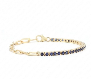 Saphir Bleu Naturel Or 14K Demi-Tennis Demi-trombone Certifié Véritable Saphir Bracelet Tennis Pierre de Naissance Septembre - Product Image 4