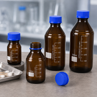 Botol Reagen Kaca Coklat Amber Tutup Sekrup Biru Botol Kaca Laboratorium 25ml 50ml 100ml 250ml 500ml 1000ml Penyimpanan Laboratorium