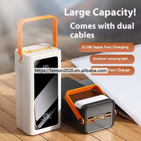Power Bank portabel 22.5W, pengisian cepat, 60000mAh dengan 2 kabel lampu berkemah, Power Bank portabel OEM disesuaikan