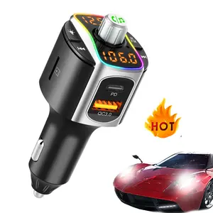 2024 trend 3 port Car Charger Adapter QC3.0 PD18W BC67 FM Transmitter MP3 Player Handsfree Car Kit with 7 color Backlit Light