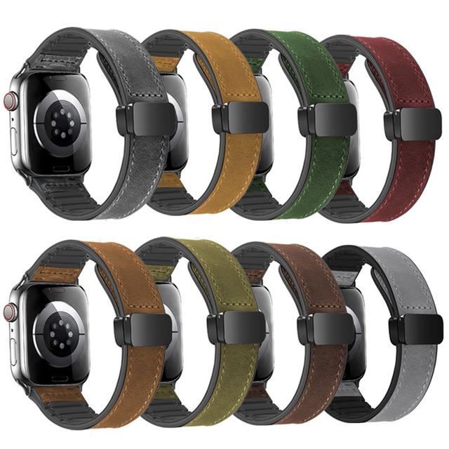 38/40/41/s10 42mm Sport Leather Strap Breathable with Magnetic Folding Buckle Silicone Watch Band for Iwatch Series 10 9