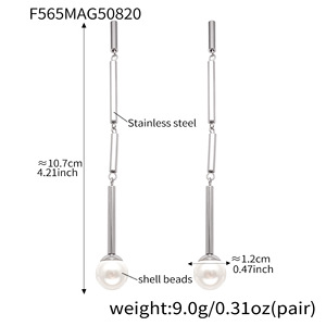 Orecchini Pendenti Lunghi con Catena a Graffetta in Gioielleria <span class=keywords><strong>Fine</strong></span>, Placcati in Oro 18k, Acciaio Inossidabile con Perle per Donna - Product Image 6