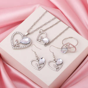 Heart Shape Jewelry <b>Set</b> For Women Crystal Rhinestone Necklace Earrings Ring <b>Bracelet</b> Gift Fashion Jewelry <b>Sets</b> - Product Image 4