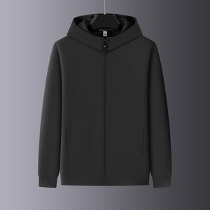 Sweat-shirt à capuche zippé pour homme, vert olive, couleur unie, coton tricoté, décontracté, coupe classique, automne - Product Image 4