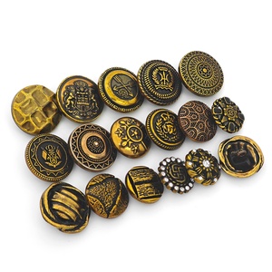 Vintage Metal <b>Buttons</b> Round Embossed Design with Rhinestones 4-Holes Sewing <b>Button</b> <b>Gold</b> Black Pattern - Product Image 3