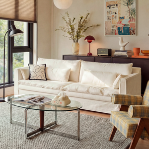 Sofá de Tela de Lino Moderno ATUNUS, Muebles para Sala de Estar, Sofá Tapizado Lavable Color Beige, Sofá Modular de 3 Plazas - Product Image 2