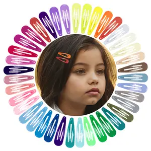 5厘米糖果色水滴发夹印花油漆按扣用于Diy儿童发饰