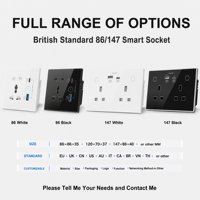 Prise intelligente Tuya Zigbee double USB personnalisable avec panneau en verre, prise UK 20A avec port Type-C 220V et fonction statistique de consommation d'énergie