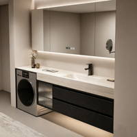 Meuble de salle de bain avec lave-linge intégré pour balcon et vasque intégrée en pierre frittée thermoformée