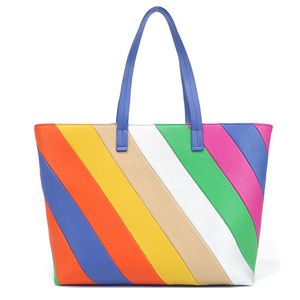 Bolso de Mano y Hombro Personalizado de Gran Capacidad, en Cuero Sintético PU, con Rayas Coloridas y Duradero - Product Image 1