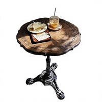 Table basse vintage en bois massif et fer forgé, style loft français et américain du milieu du siècle, pour café et pâtisserie, chaises incluses, en frêne.