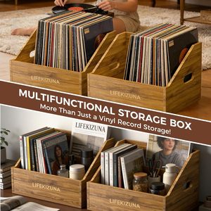 Wooden desktop vinyl <b>record</b> holder, CD holder, document, book, toy, and miscellaneous item storage box - Product Image 1