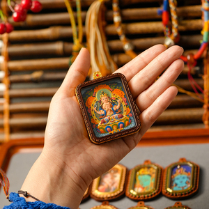 FUTUJI Grosir Liontin Thangka Manjushri Tibet dari Kulit Asli dan Paduan Logam, Jimat Buddha, Perhiasan Berkualitas - Product Image 5