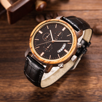 Montre-bracelet multifonctionnelle en bois de santal pour hommes, montre d'affaires avec calendrier et date gravée personnalisée