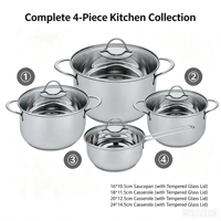 Ensemble de casseroles en acier inoxydable de style américain, écologique et moderne, 8 pièces, avec couvercle en verre, sans revêtement, compatible induction
