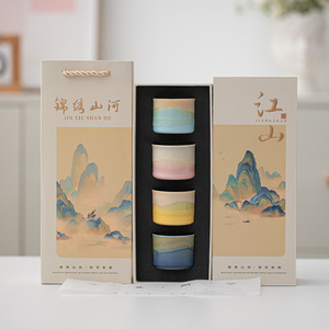 Set di <span class=keywords><strong>Tazze</strong></span> da Tè in Ceramica <span class=keywords><strong>Dipinte</strong></span> <span class=keywords><strong>a</strong></span> <span class=keywords><strong>Mano</strong></span>, Regalo Aziendale in <span class=keywords><strong>Porcellana</strong></span> con Design Paesaggistico Colorato - Product Image 6