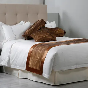 Parure de lit rose personnalisé à rayures brodées, ensemble de literie pour hôtel blanc, drap simple King 100% coton
