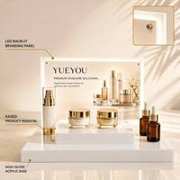 Présentoir de Comptoir Multi-Niveaux en Acrylique Blanc Brillant Rétroéclairé par LED pour Soins de la Peau, Pliable et Portable