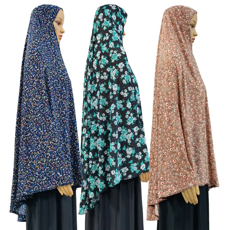 Tek parça namaz eşarp başörtüsü Khimar müslüman kadınlar havai Jilbab İslam Amira XL boyutu pullu çiçek Khimar başörtüsü kız sıcak stil