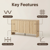 Meubles de rangement Accent avec 4 portes, buffet rectangulaire en bois avec rangement dissimulé, meuble de salon