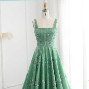 Jancember SZ225 красивый квадратный воротник мятно-зеленые блестки трапециевидные Формальные Выпускные - Product Image 3