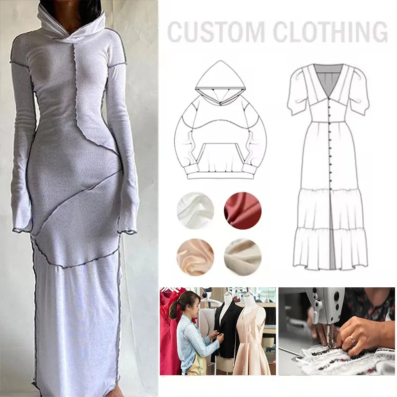 Customize Women's Sweatshirt Dress fall winter cotton hooded maxi long dress custom thick logo printed blank hoodie dress