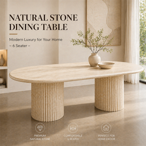 Custom Oval Marble Travertine Dining <strong>Table</strong> 6 Seater Modern Luxury Stone <strong>Table</strong> for Home <strong>Decor</strong> - Product Image 1