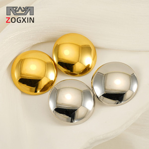 ZOGXIN Stud Earrings Gold Silver Round Hemispherical Geometric Stainless Steel Women's Fashion Jewelry Gift - Product Image 1