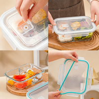 Recipientes de Vidrio Modernos Herméticos para Almacenamiento de Alimentos, Aptos para Horno y Congelador, Plegables, para Preparación de Comidas, Juego de Loncheras Bento con Tapas con Cierre para Niños