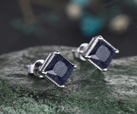Boucles d'oreilles galaxie en pierre précieuse bleu antique vintage Boucles d'oreilles solitaires en grès bleu coupe princesse 925 en argent sterling