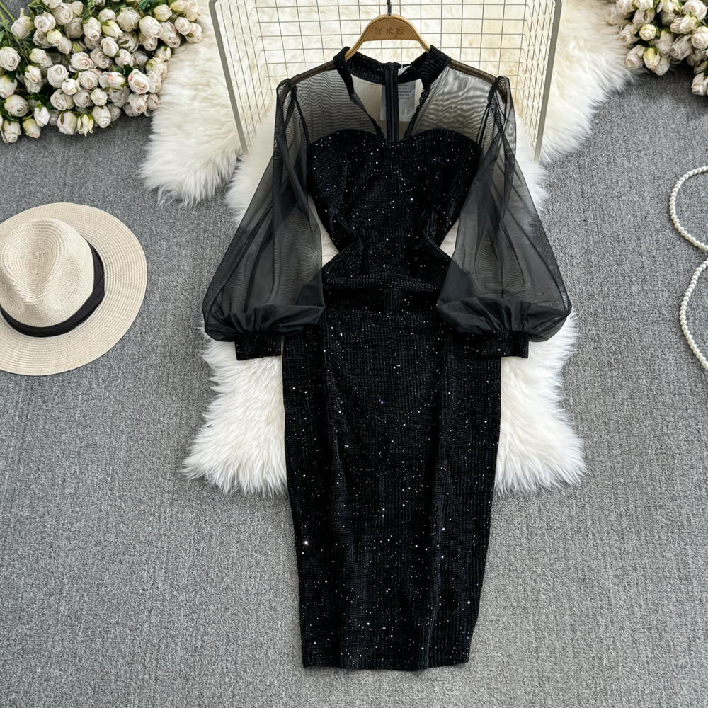 black and beige wedding dresses AVANTIKA / Black Wedding Dress with Nude Lining and Long Sleeves main image 0