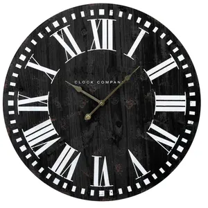 16 Inch Large Roman Number Wall Clock Custom European Retro Vintage Decorative Circular MDF Wooden Farmhouse Wall Clock