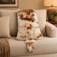 Coussin en fourrure d'agneau de Mongolie, grande taille avec queue, en peau douce pour canapé et textile de maison