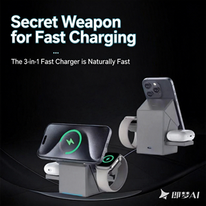 CuBeTrick X Professional Estación de Carga Inalámbrica 3 en 1 con Carga Rápida y Alineación Magnética - Salida de 15W Gris Enchufe Estadounidense - Product Image 3